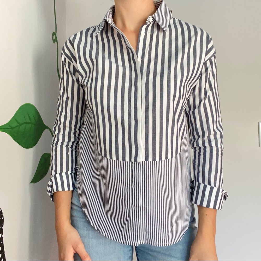 Bleuh Ciel Striped Blue White Button Down Shirt S